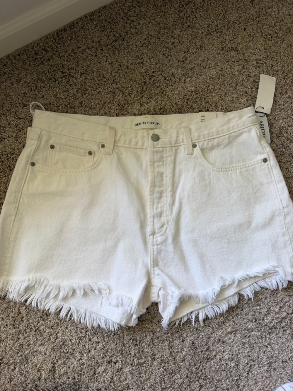 Denim Forum White Frayed Hem Denim Shorts aritzia